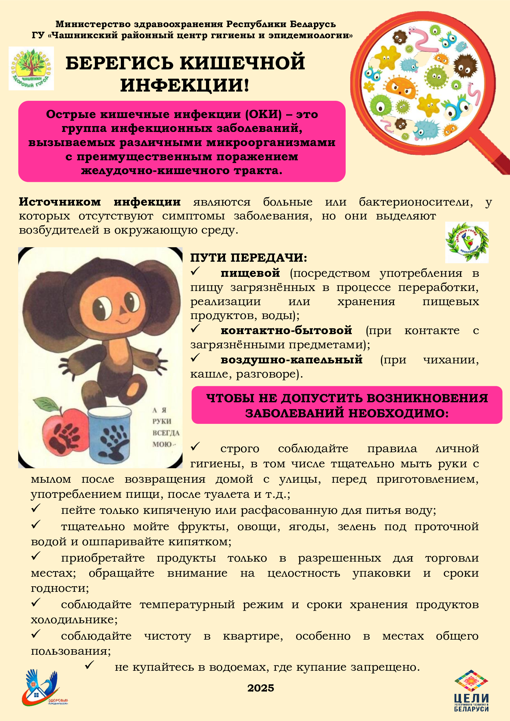 Чашникский районный центр гигиены и эпидемиологии предоставляет информационно-образовательные материалы. Кишечная инфекция